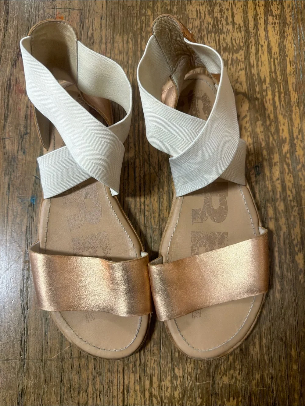 SOREL Women Ella Sandal Natural Rose Gold Elastic Ankle Strap Slide Women's 8
